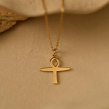Ankh Egyptian Cross Necklace, Key of Life Pendant, 18K Gold Plated on Sterling Silver, Ancient Egypt Jewelry Gift, GS0266