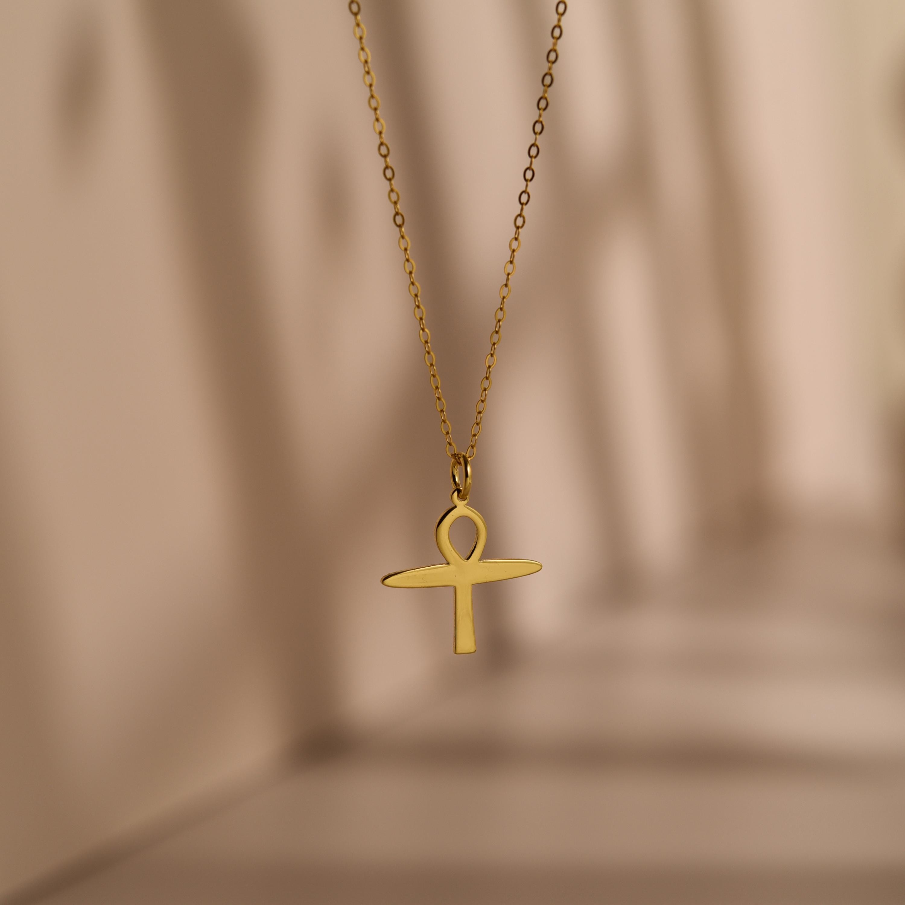Ankh Egyptian Cross Necklace, Key of Life Pendant, 18K Gold Plated on Sterling Silver, Ancient Egypt Jewelry Gift, GS0266