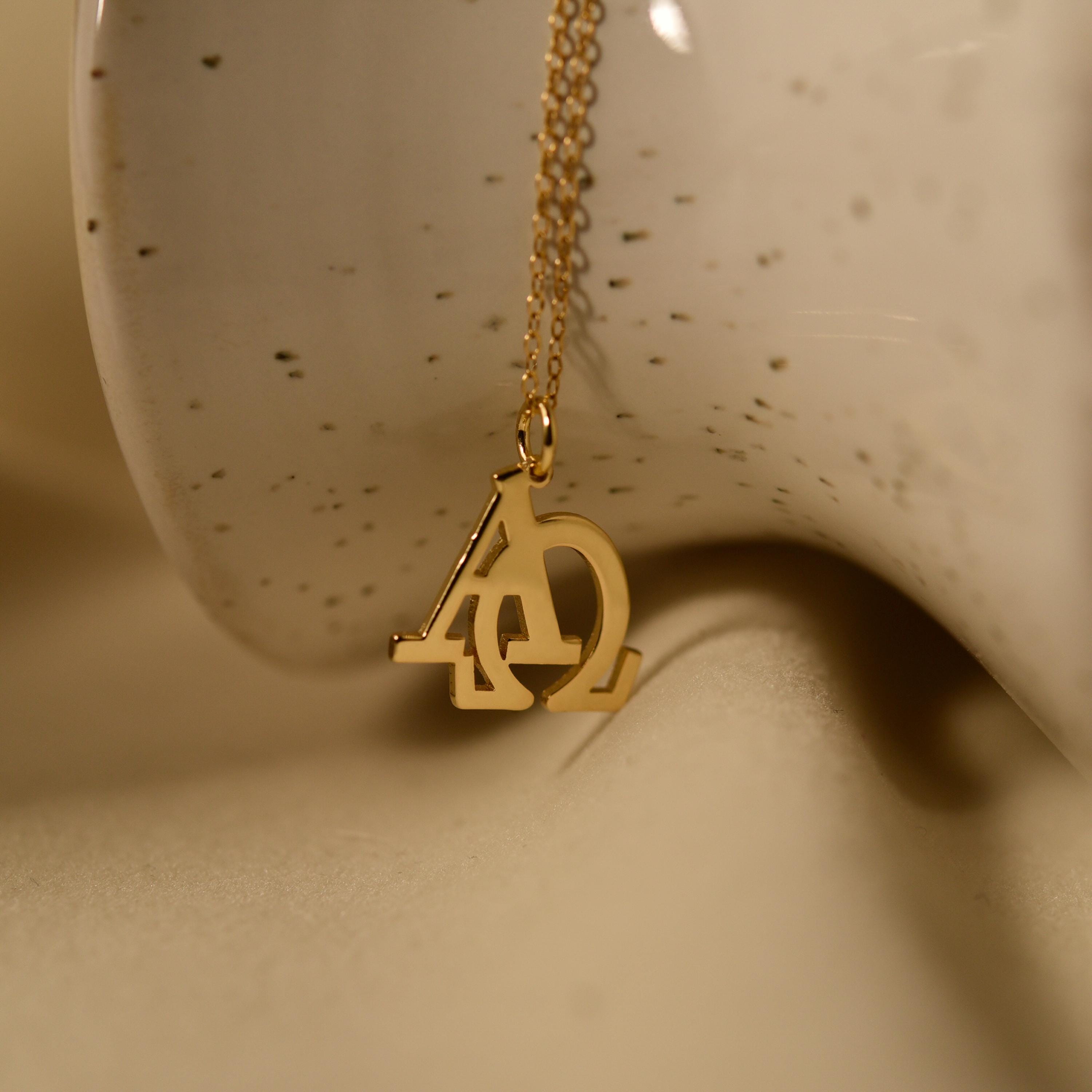 Alpha & Omega Necklace, Christian Symbol Pendant, 18K Gold Plated on Sterling Silver, GS0268