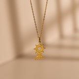 Aztec Sun Symbol Necklace, Cultural Motif Pendant, 18K Gold Plated on Sterling Silver, GS0269