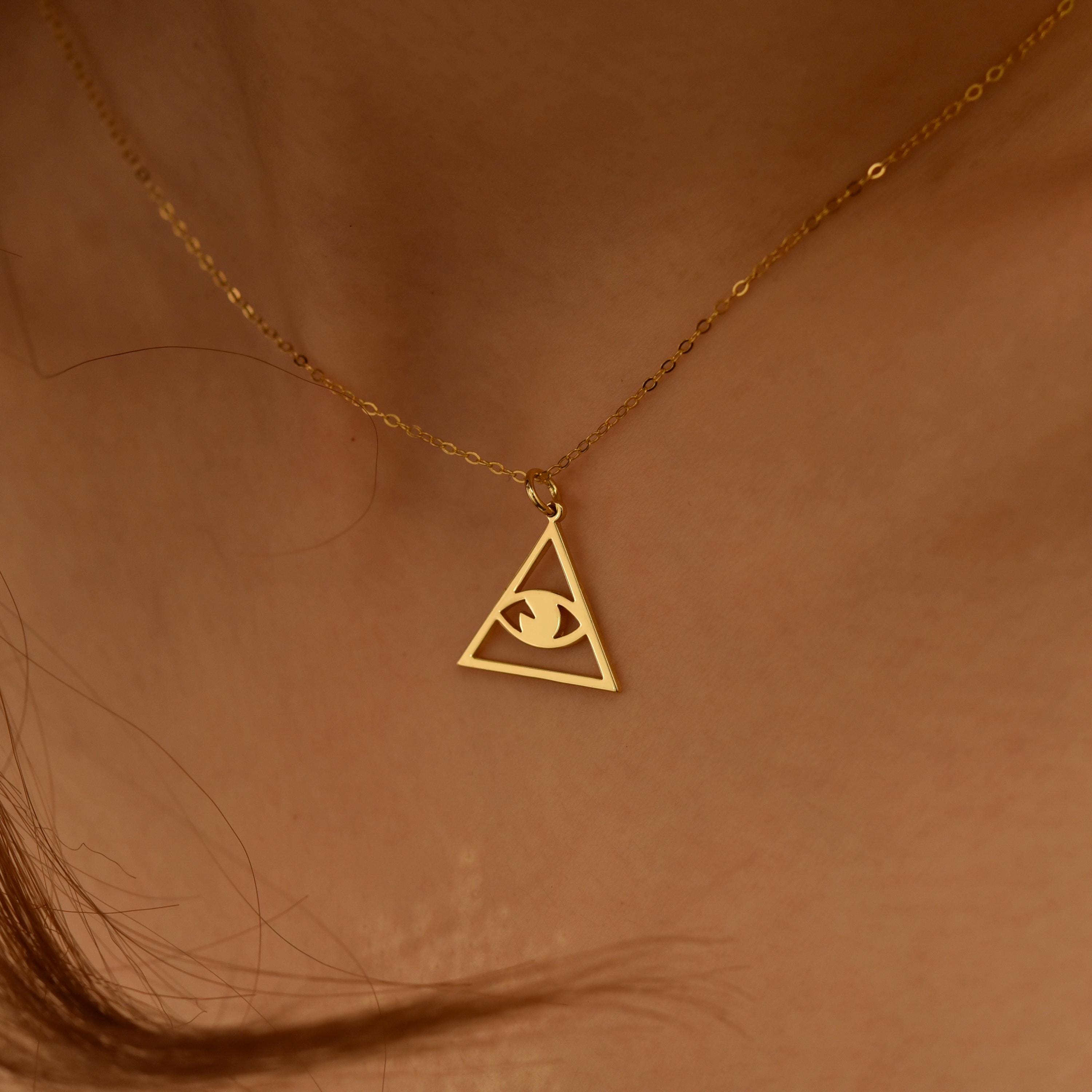 All-Seeing Eye Necklace, Triangle Pendant, Protection Amulet, Mystical Symbol Jewelry, Everyday Necklace, Gift for Her, GS0255