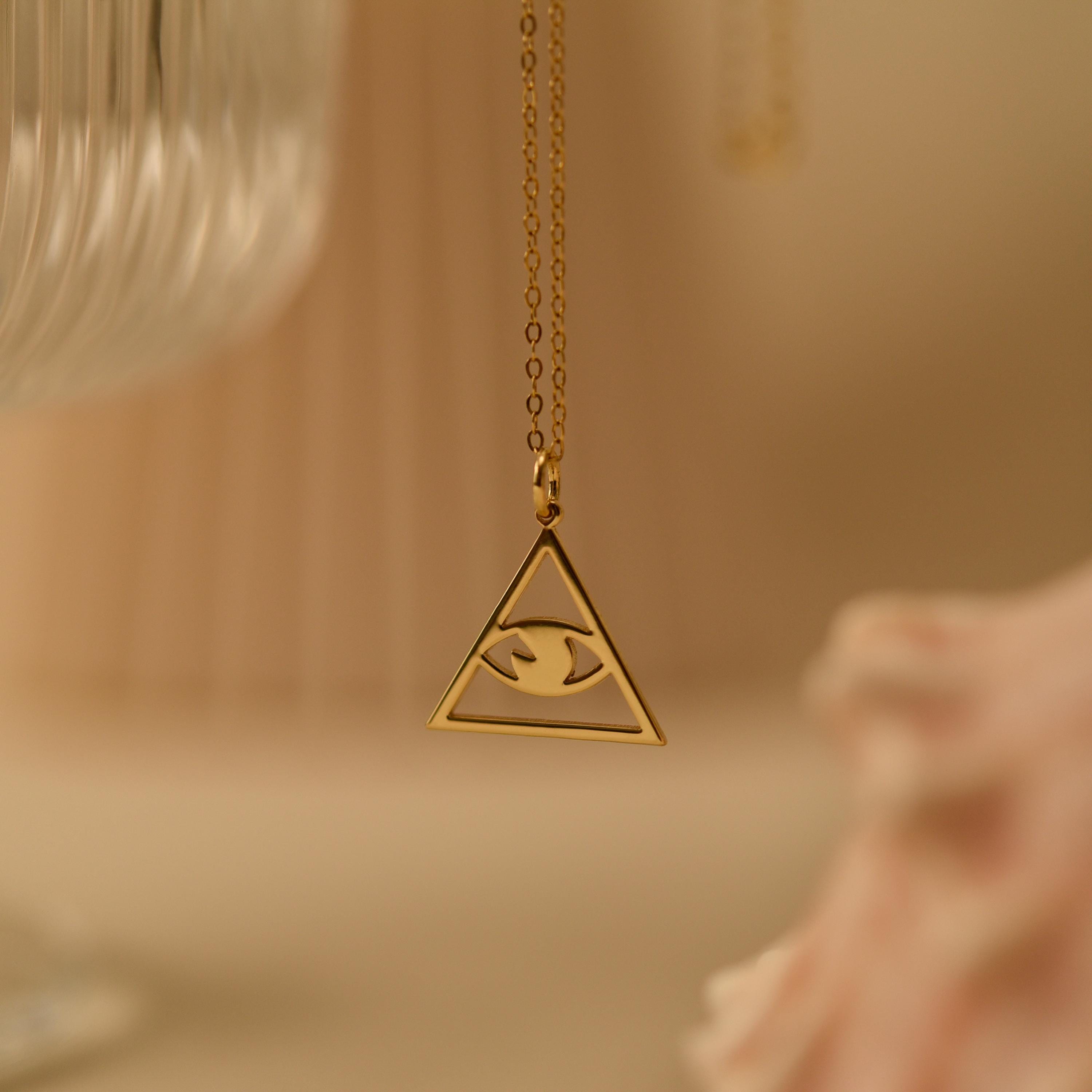 All-Seeing Eye Necklace, Triangle Pendant, Protection Amulet, Mystical Symbol Jewelry, Everyday Necklace, Gift for Her, GS0255