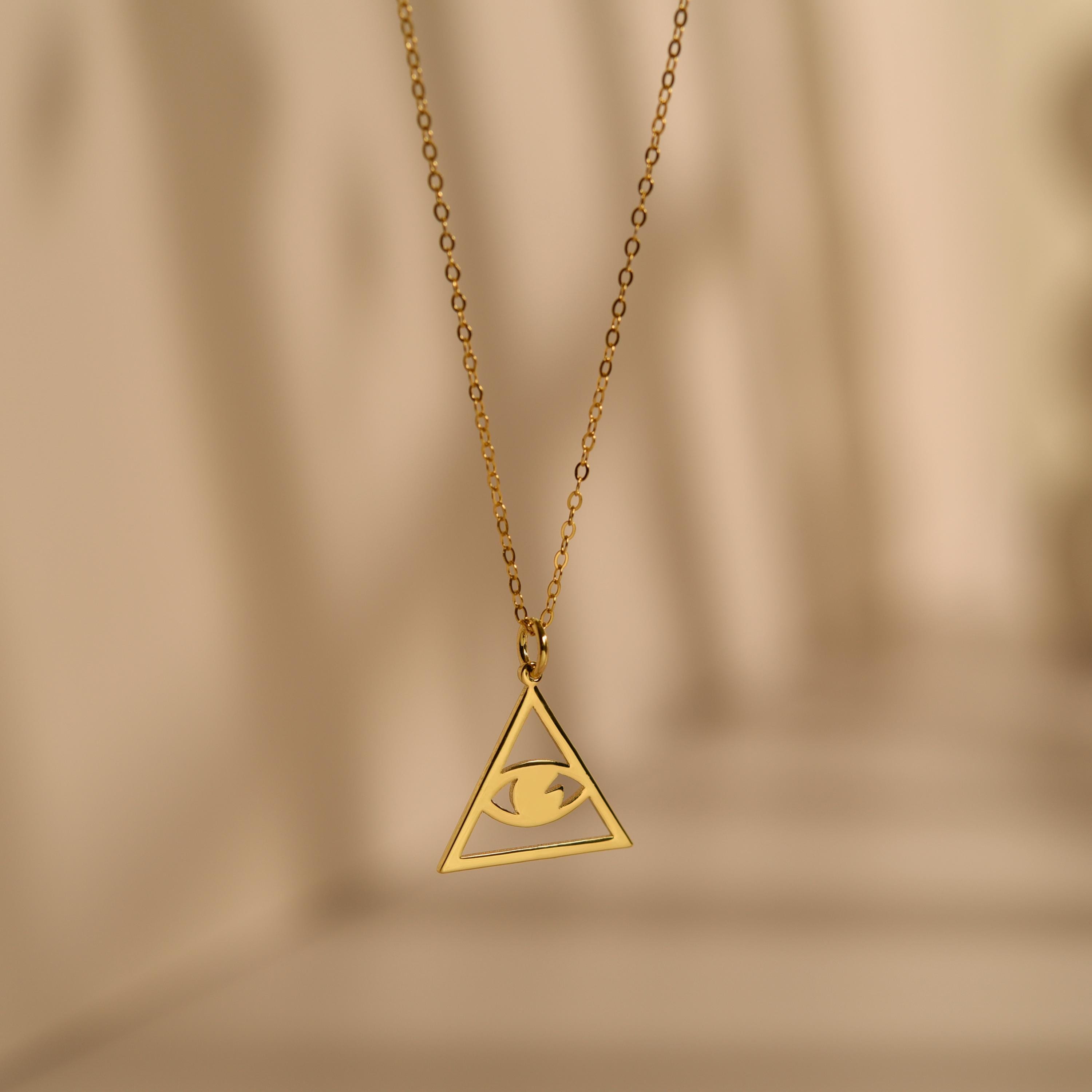 All-Seeing Eye Necklace, Triangle Pendant, Protection Amulet, Mystical Symbol Jewelry, Everyday Necklace, Gift for Her, GS0255