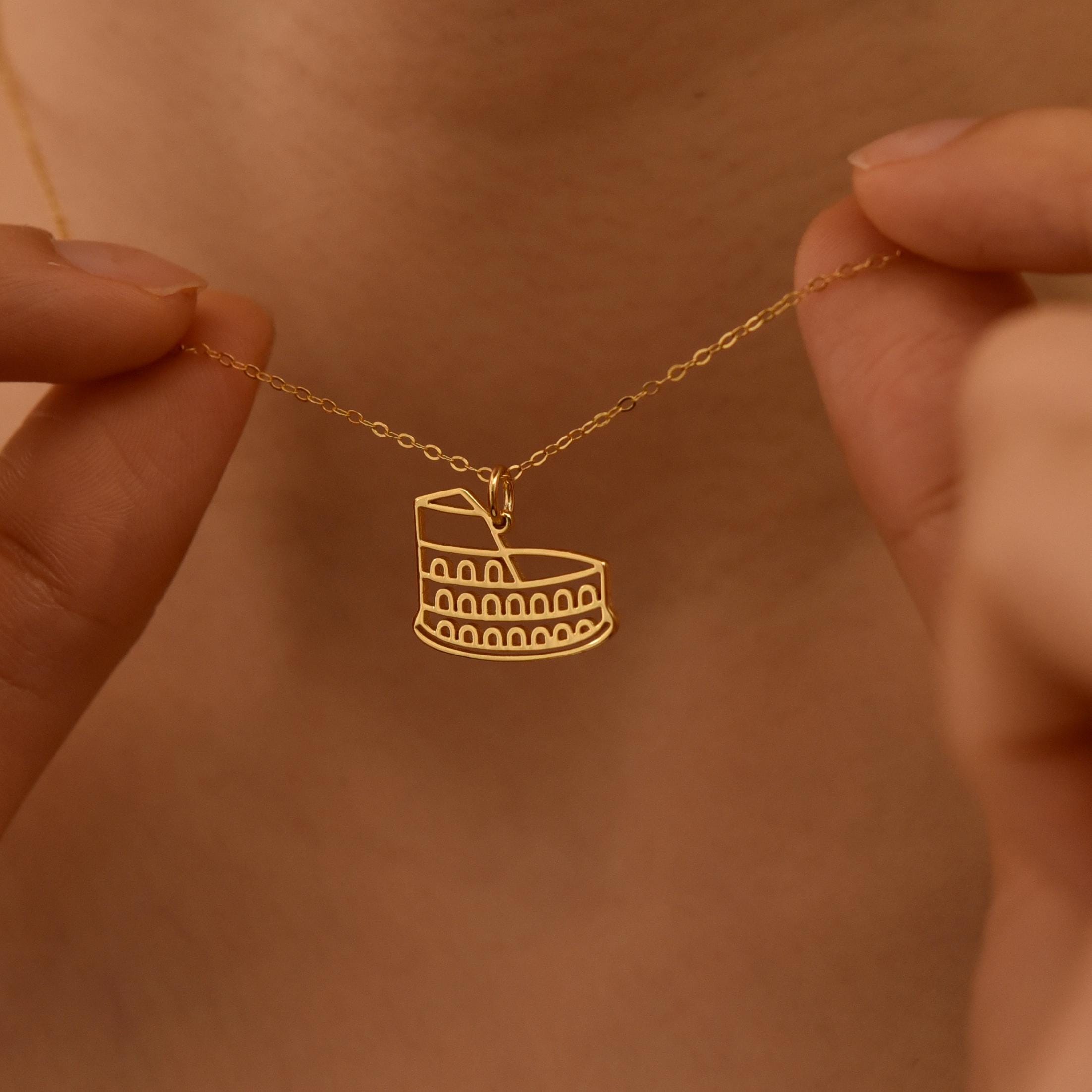 18K Gold Plated Colosseum Rome Necklace, Italian Landmark Pendant, Travel Lover Gift, Sterling Silver Base, GS0265