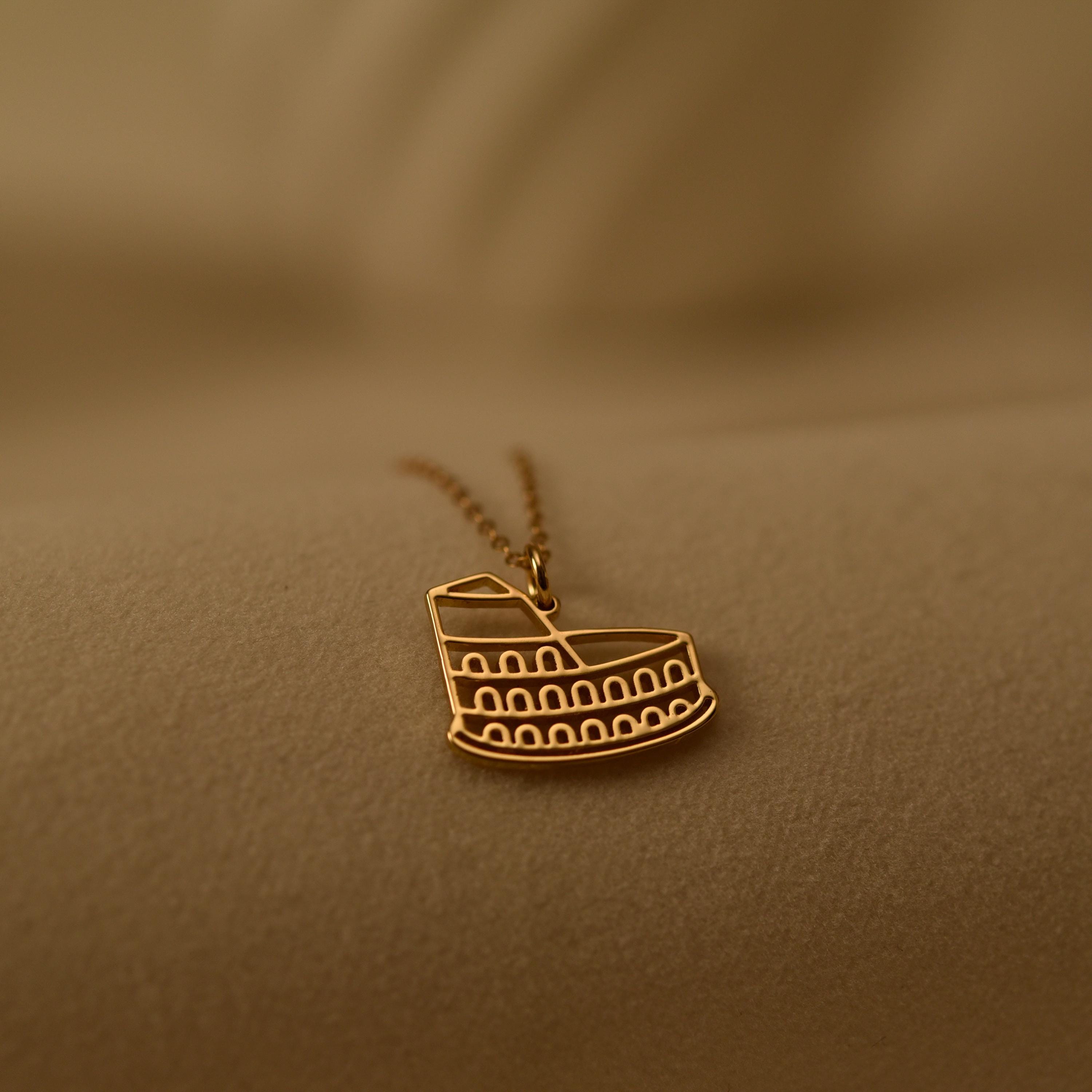 18K Gold Plated Colosseum Rome Necklace, Italian Landmark Pendant, Travel Lover Gift, Sterling Silver Base, GS0265