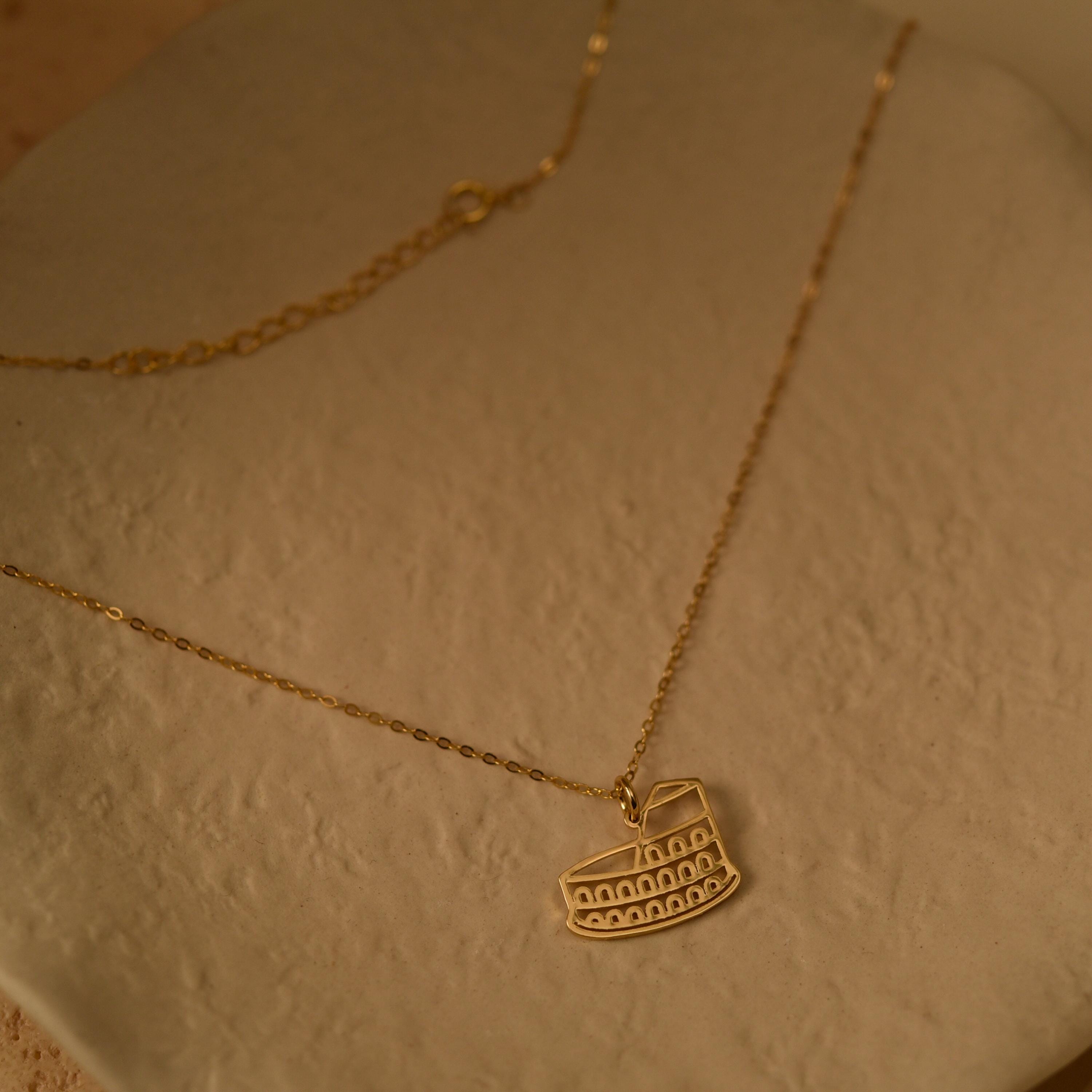 18K Gold Plated Colosseum Rome Necklace, Italian Landmark Pendant, Travel Lover Gift, Sterling Silver Base, GS0265