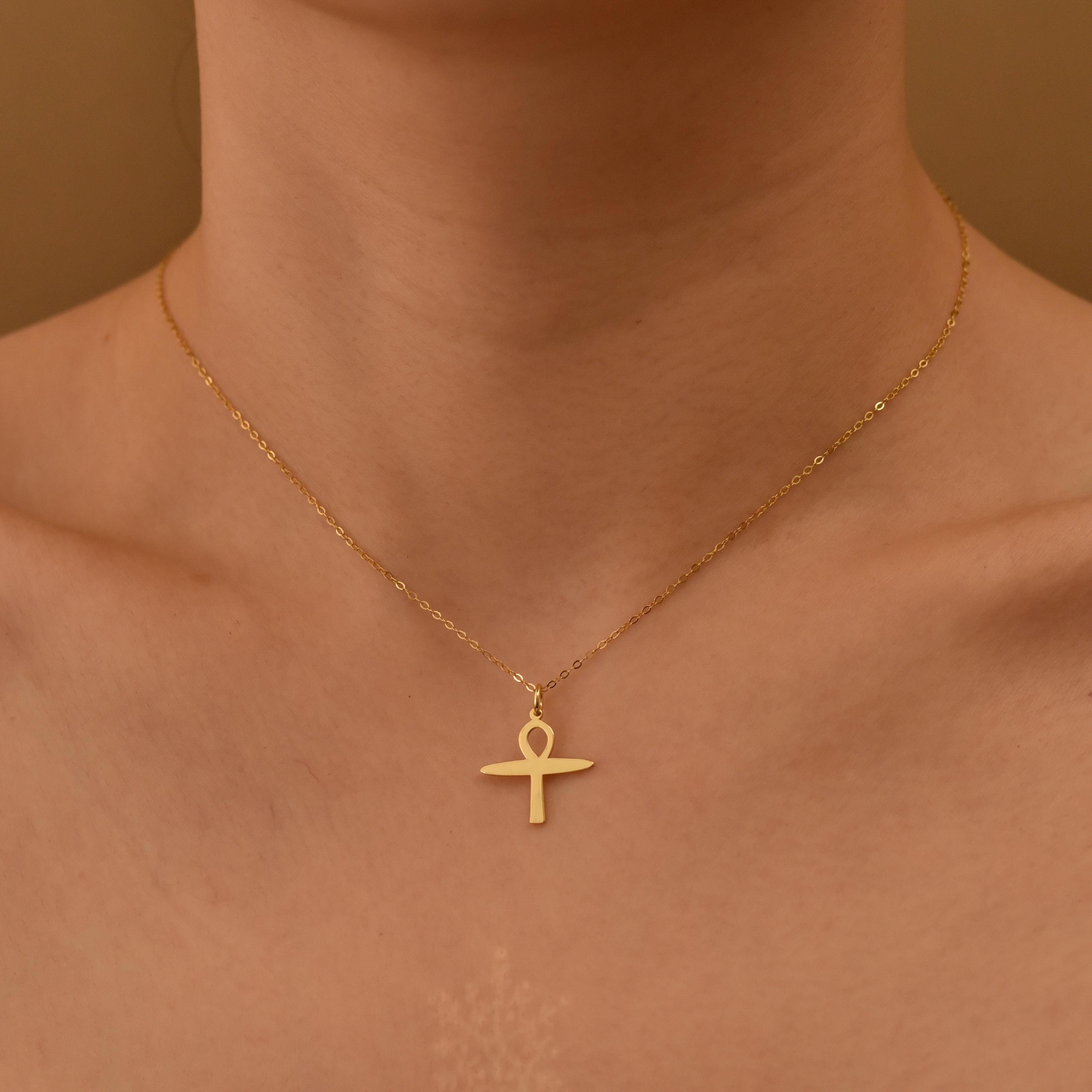 Ankh Egyptian Cross Necklace, Key of Life Pendant, 18K Gold Plated on Sterling Silver, Ancient Egypt Jewelry Gift, GS0266