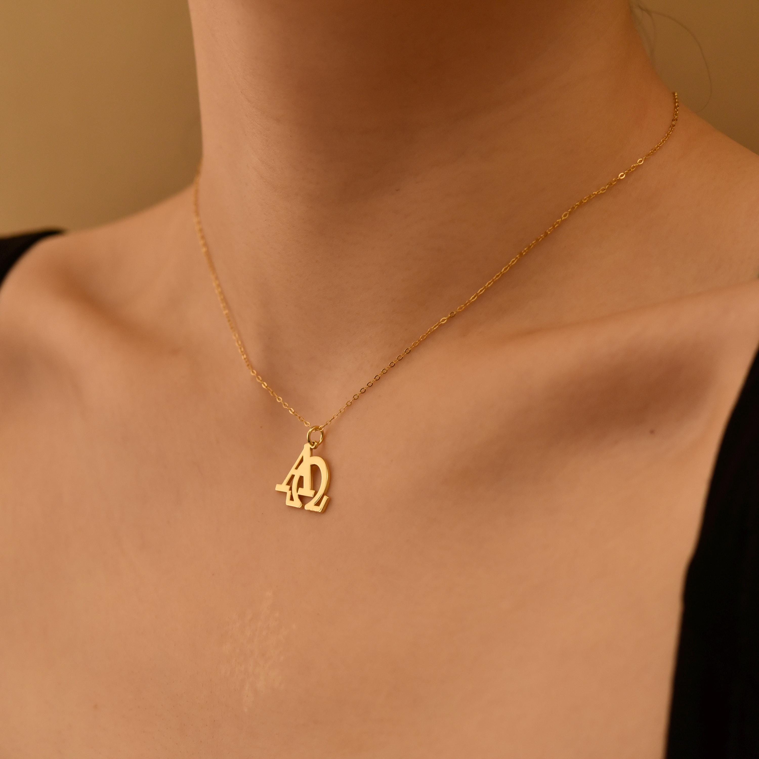 Alpha & Omega Necklace, Christian Symbol Pendant, 18K Gold Plated on Sterling Silver, GS0268