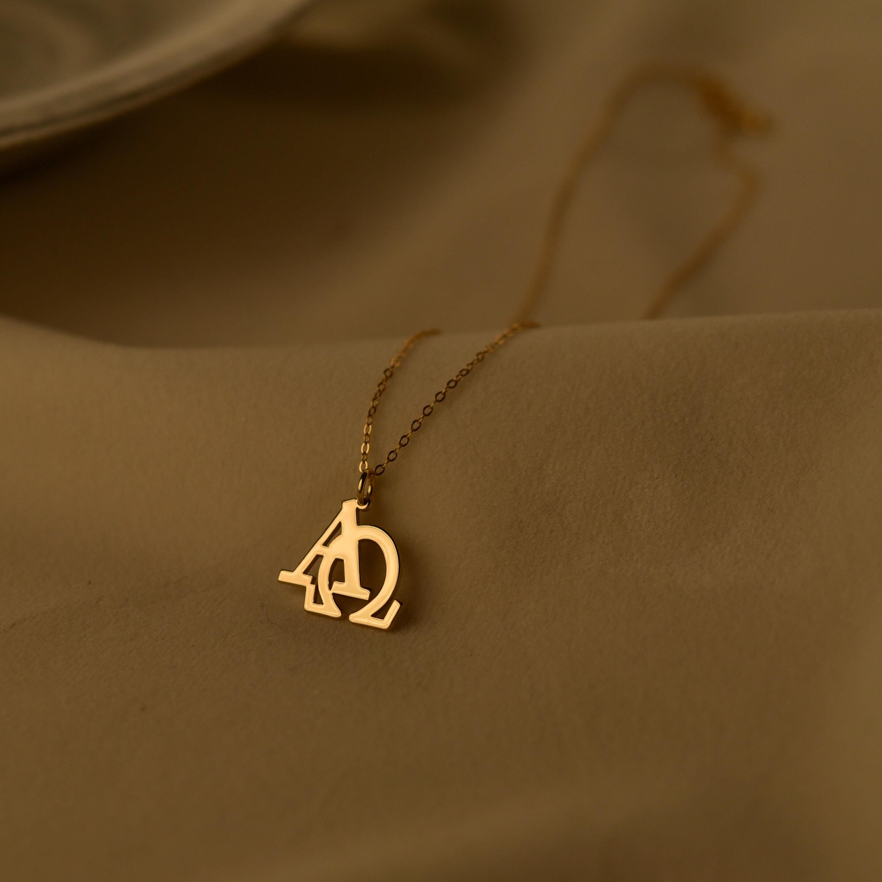 Alpha & Omega Necklace, Christian Symbol Pendant, 18K Gold Plated on Sterling Silver, GS0268