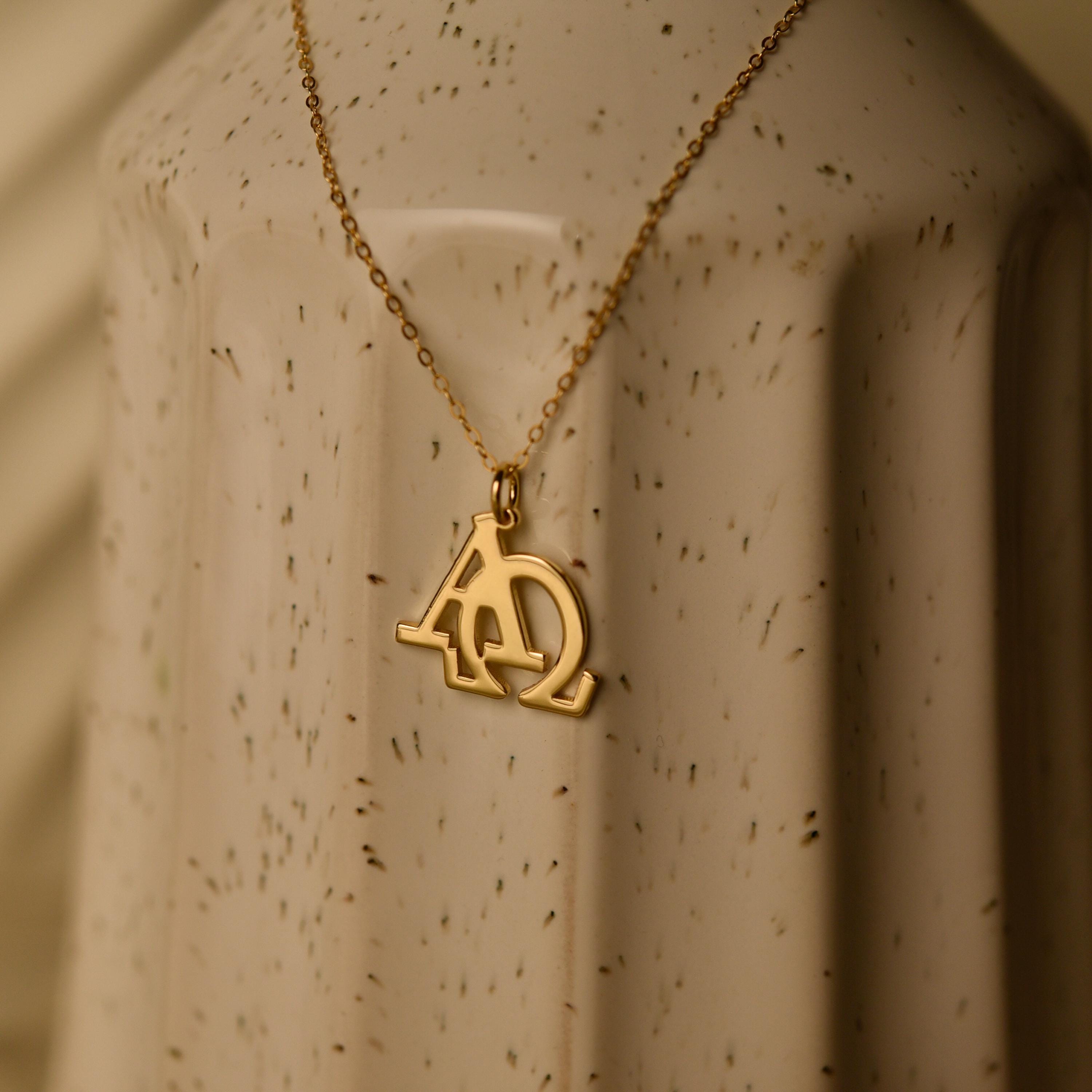 Alpha & Omega Necklace, Christian Symbol Pendant, 18K Gold Plated on Sterling Silver, GS0268