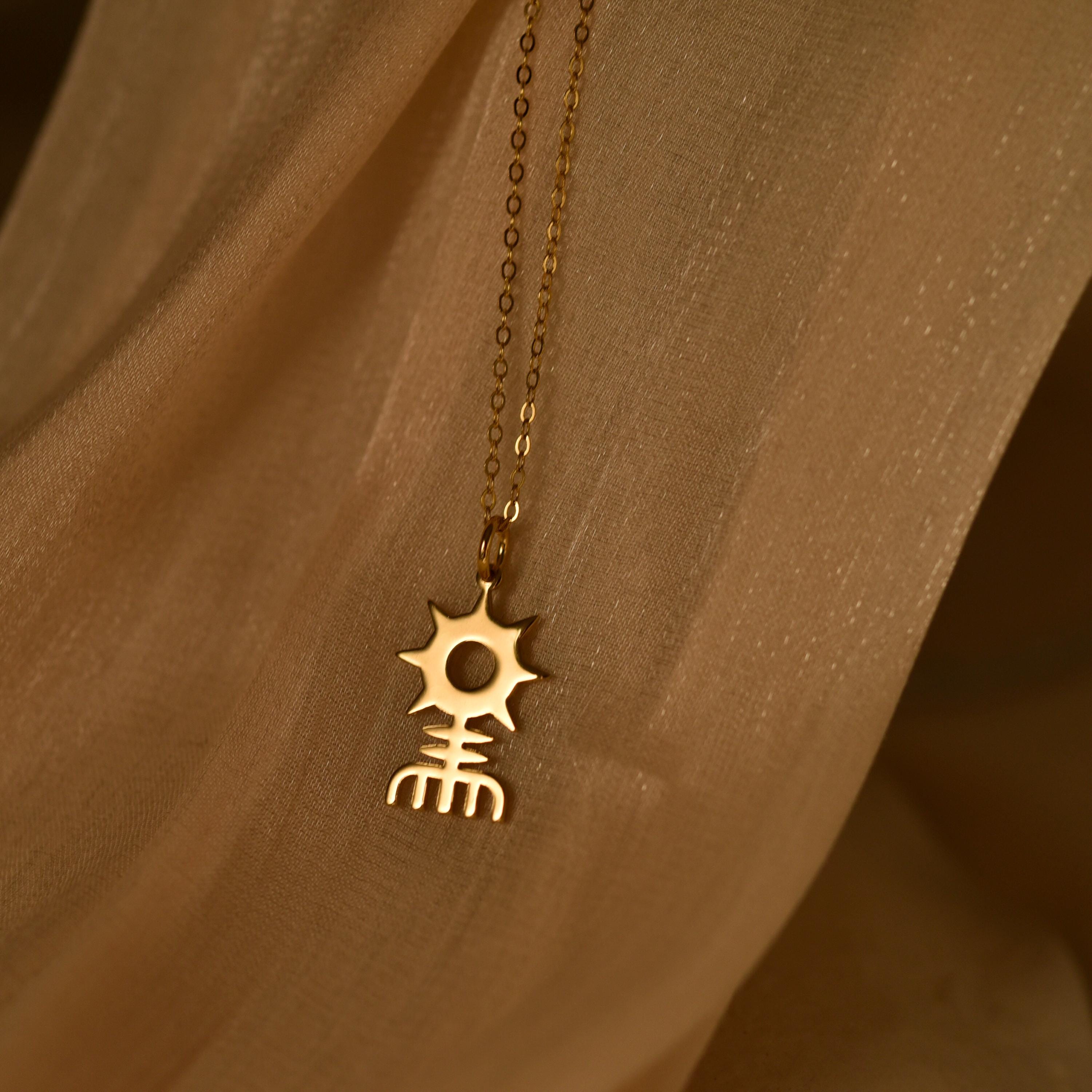 Aztec Sun Symbol Necklace, Cultural Motif Pendant, 18K Gold Plated on Sterling Silver, GS0269