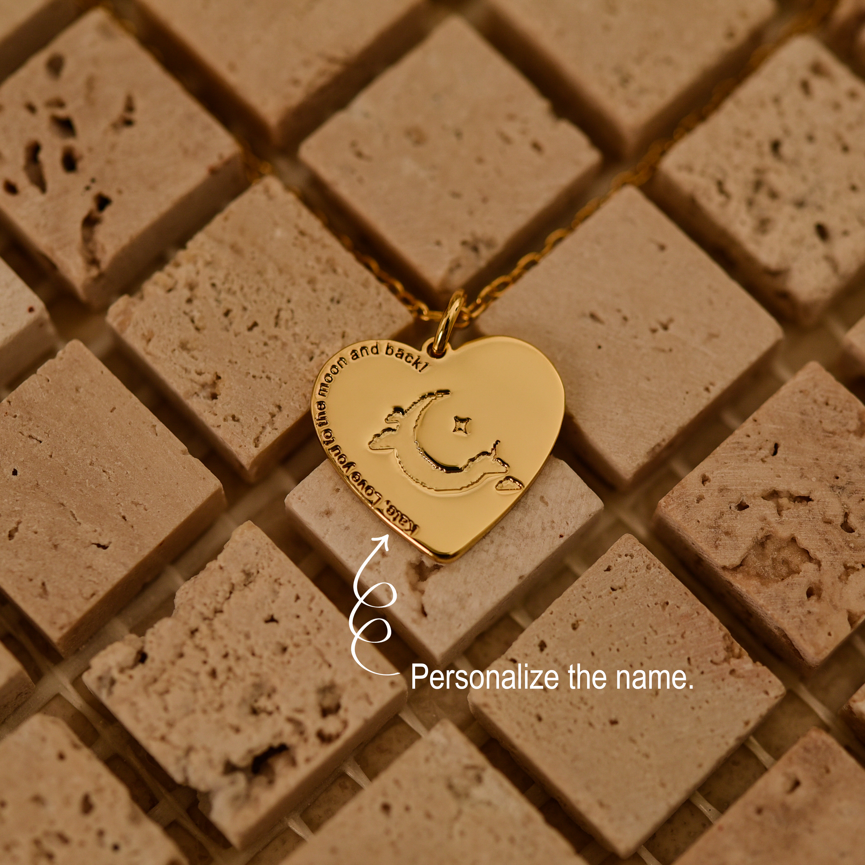 Personalized Pixel Crescent Moon Necklace